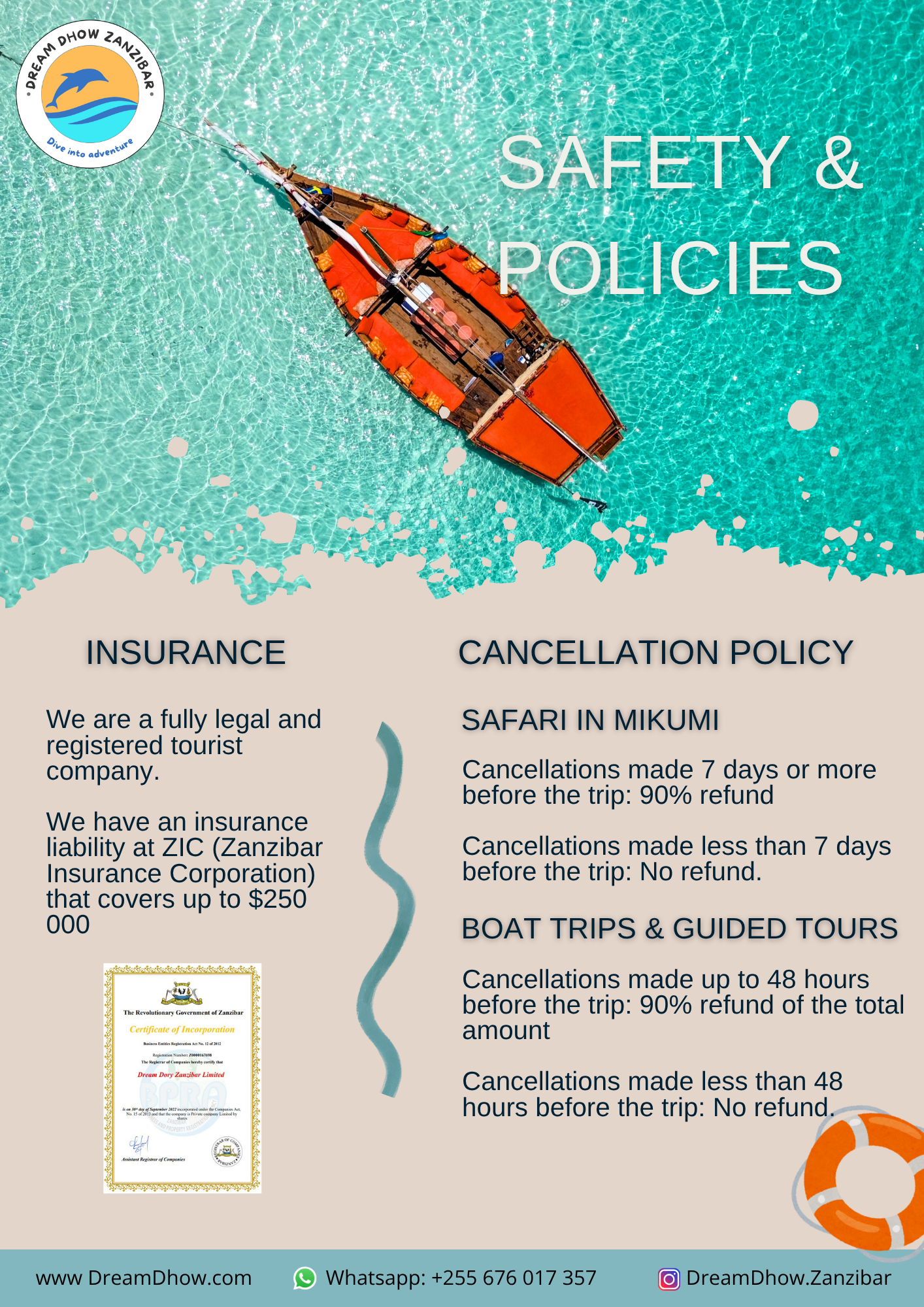 Dream Dhow Brochure - English - Safety & Policies