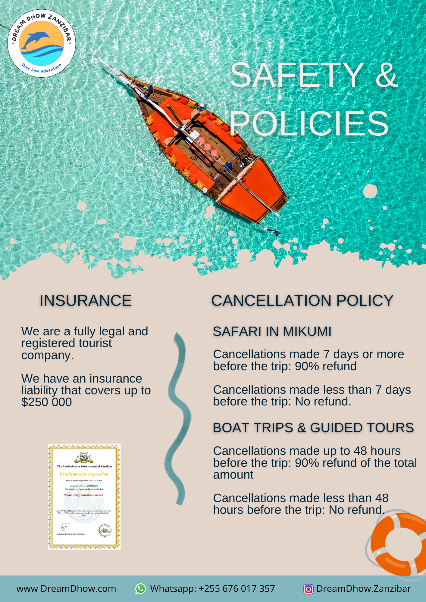 Dream Dhow Brochure - English - Safety & Policies